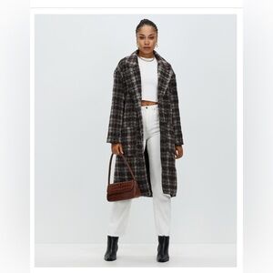 Cotton On Black and Gray Plaid Trench Coat